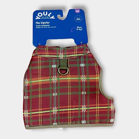 YOULY Hipster Burgundy Plaid Dog Harness Extra Small XS - Picture 1 of 5
